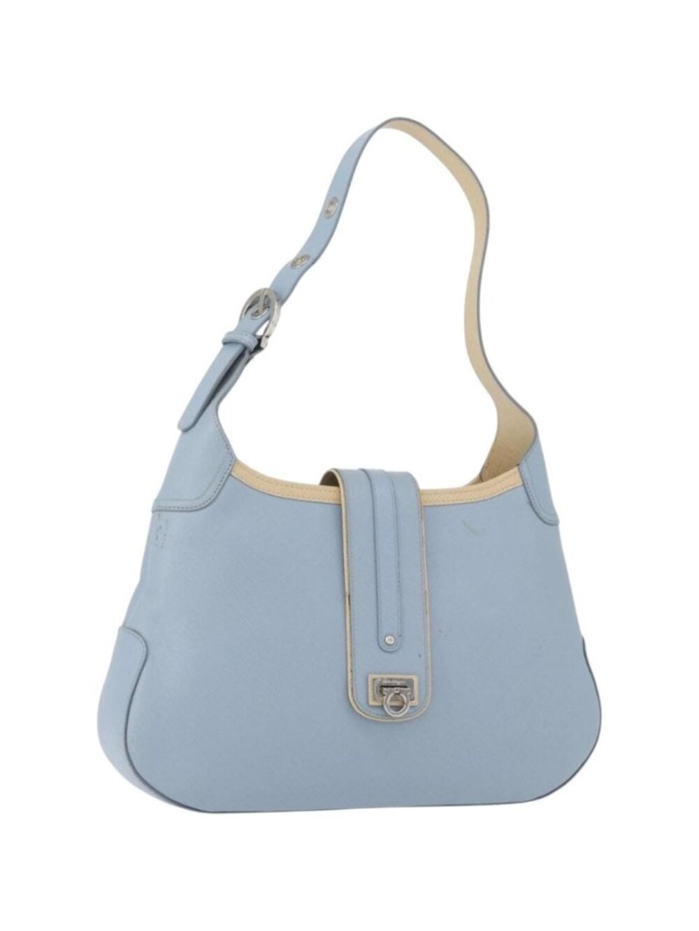 Salvatore Ferragamo Gancini Shoulder Bag Leather Light Blue Silver